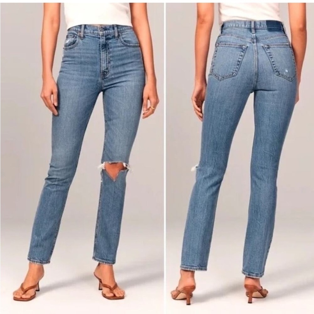 Abercrombie & Fitch The '90s Slim Straight Ultra High Rise Distressed Jeans 27 - Picture 9 of 9